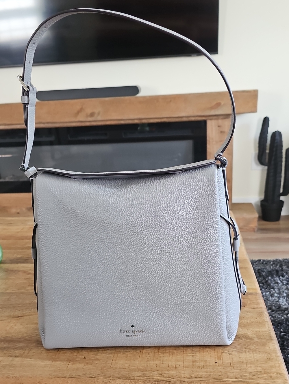 kate spade light gray pebble leather shoulder bag